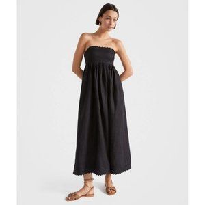 NWT Seed Heritage Black Linen Scallop Midi Dress in Black - L (12)